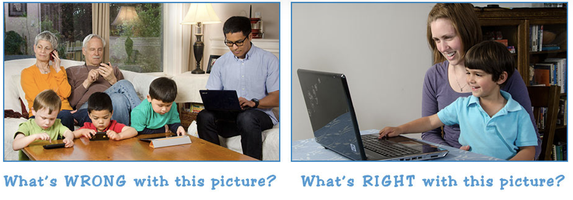 Child using technology with an adult